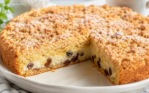 Вкуснее знаменитого чизкейка: рецепт насыпного пирога с творогом и изюмом в ресторанной интерпретации