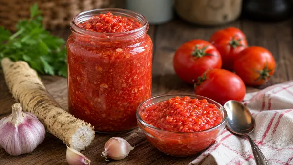 Хренодер с помидорами и чесноком: дерзкий вкус, который бодрит! Острый и ароматный — этот соус сделает любое блюдо ярче и насыщеннее