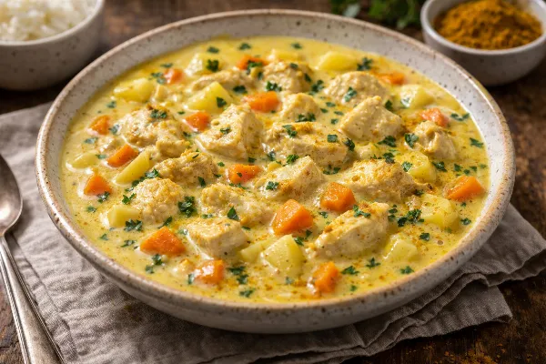 Сливочный суп с курицей и карри: ароматный, с пряностью. Кремовый, сытный, с деликатным оттенком специй — порадуйте близких вкусным обедом