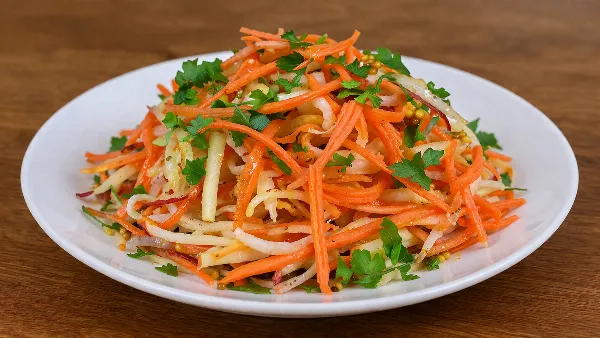 Легкий салат из простых овощей с обалденной заправкой: вкуснее вредностей, а пользы — вагон, талия будет осиной