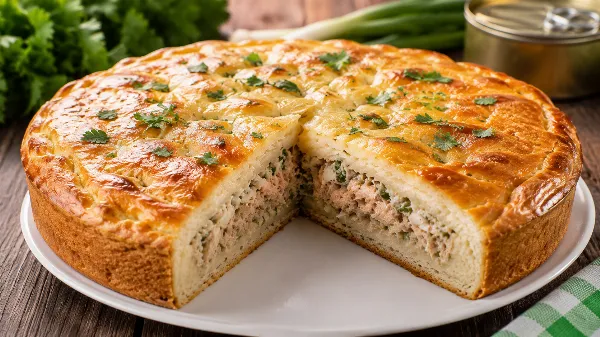 Рыбный пирог без заморочек: заливной с консервами. Проверенный рецепт — просто смешайте, запеките и наслаждайтесь