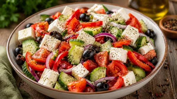 Болгарский салат с брынзой — вкус лета на вашей тарелке. Хруст, свежесть и солоноватая нотка — идеальное блюдо для жарких дней