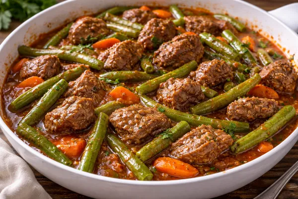 Говядина с тушёной стручковой фасолью: идеальное сочетание мяса и овощей. Сытное блюдо для семейного ужина