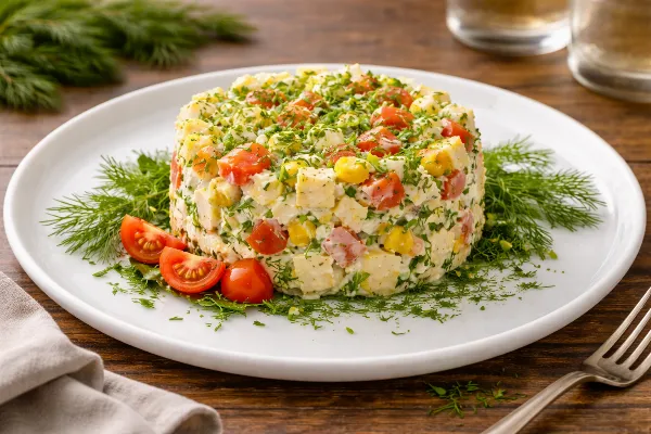 Крабовый салат по-весеннему с необычайно ярким вкусом: выглядит как ресторанный, а готовится за 15 минут