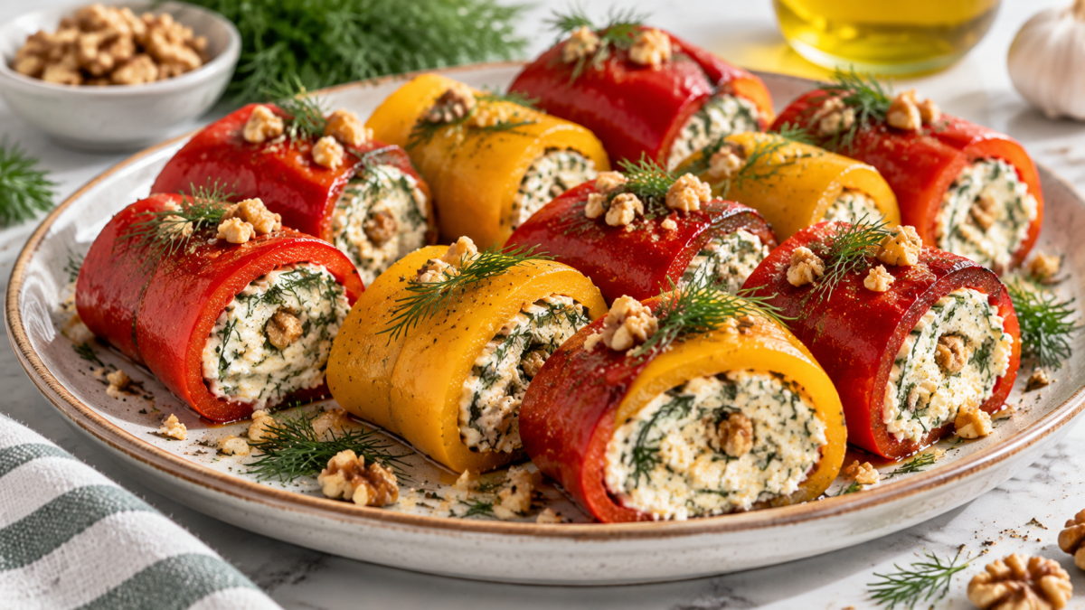 Беру 3 сладких перца, запекаю до темных подпалин и фарширую: эти вкусные рулетики гости разбирают в один миг