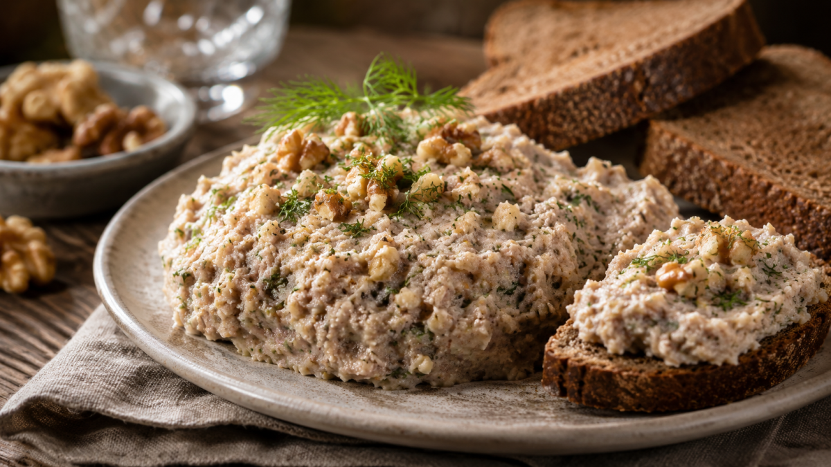 Идеален под ржаные гренки: готовим нежный форшмак с орехами на сметане для большой компании