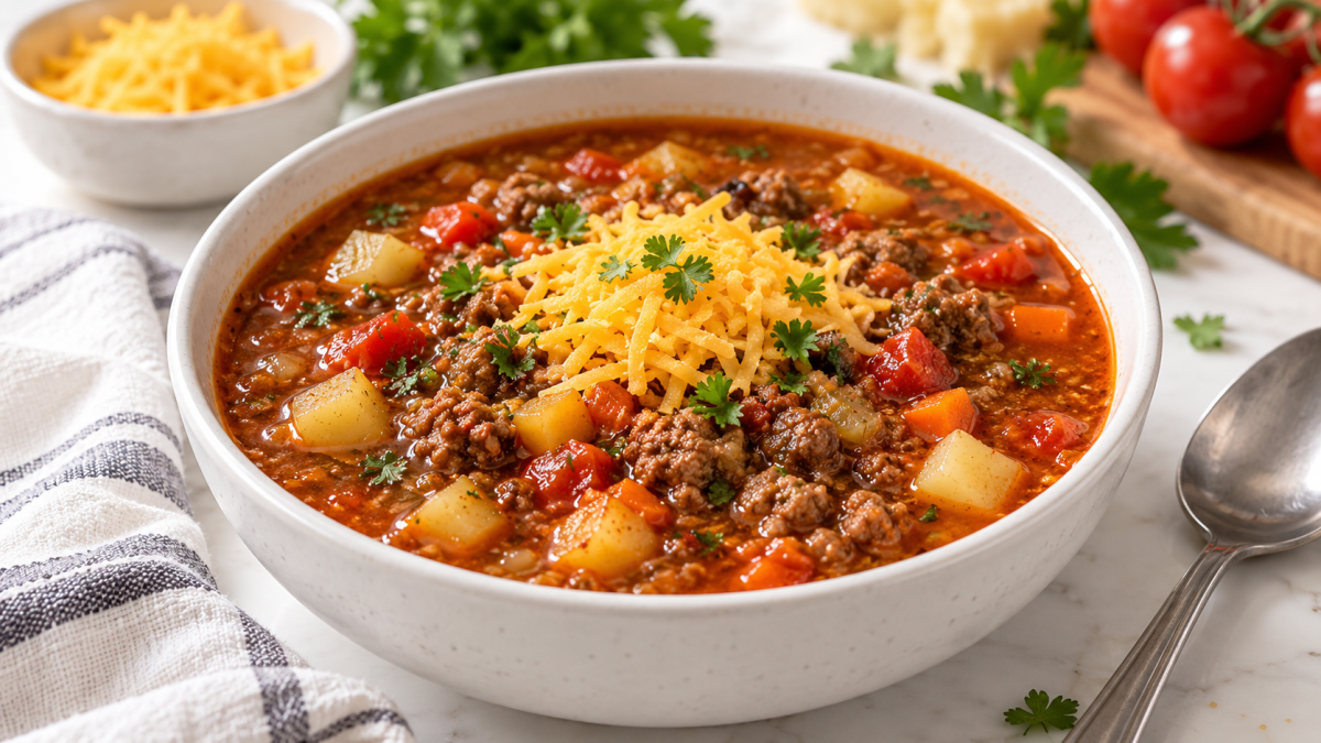 Вкуснее обычного фастфуда: суп "Бургер" с солеными огурчиками и сыром — семья просит каждый день