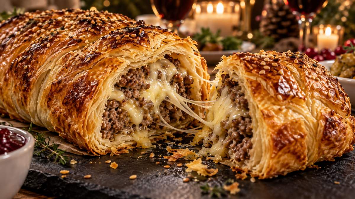 Эффектно, сочно и без хлопот: готовим мясной рулет с тянущимся сыром на праздник
